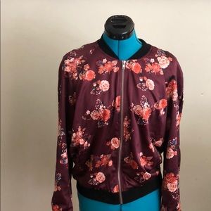 Guess floral burgundy zip up jacket